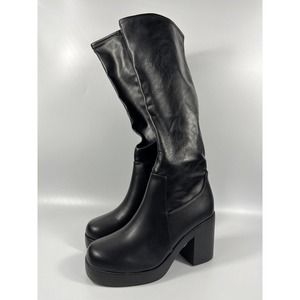 SODA Womens Knee High Block Heeled Boots Black US SIZE 9